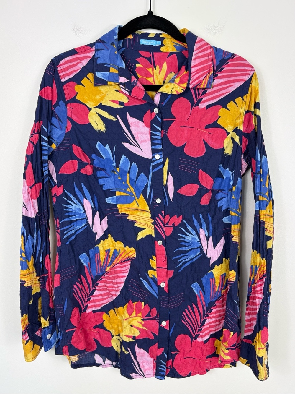 J.McLaughlin Floral Button Down Shirt Women’s Size Medium Tropical Cotton Blue